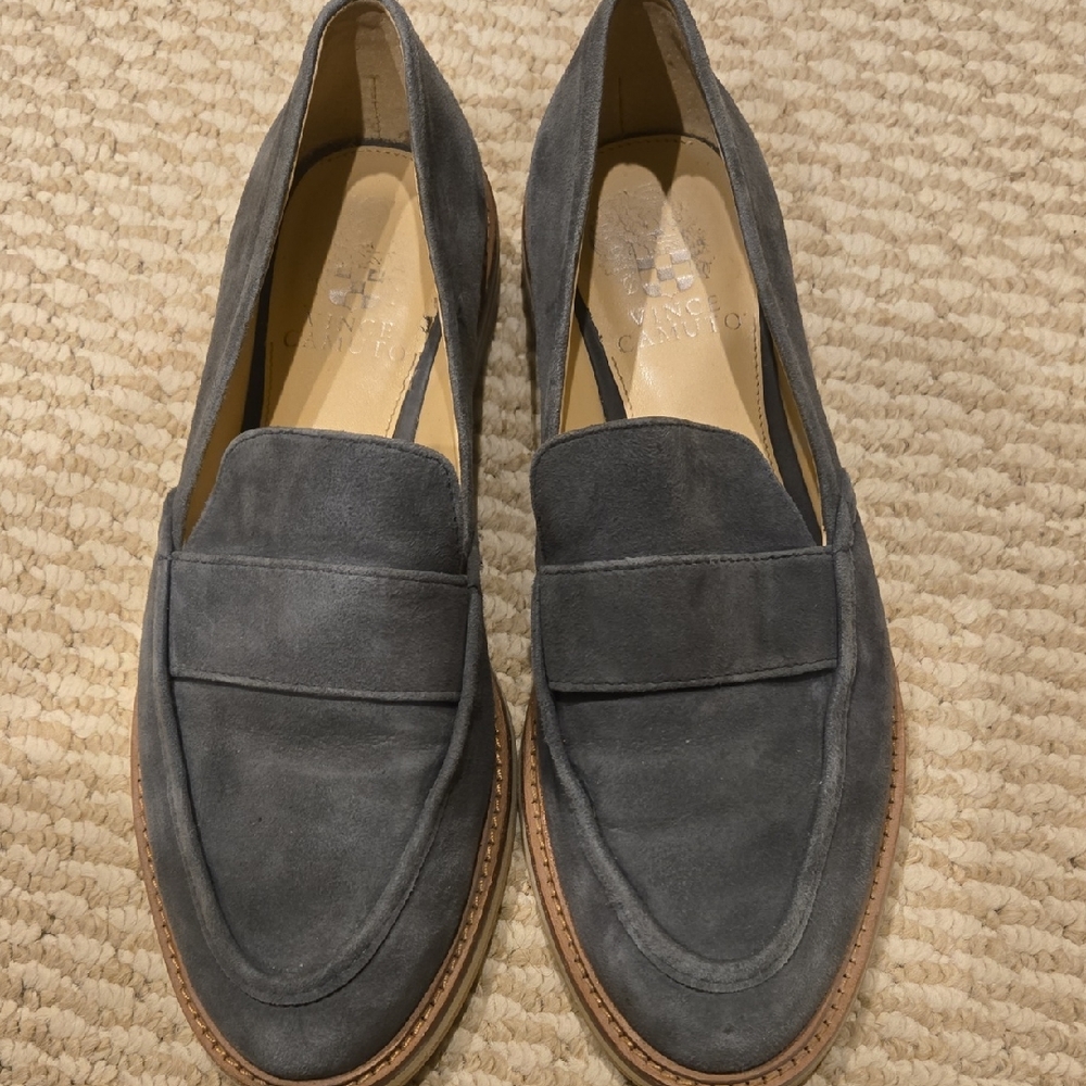Blue Gray Suede Penny Loafers